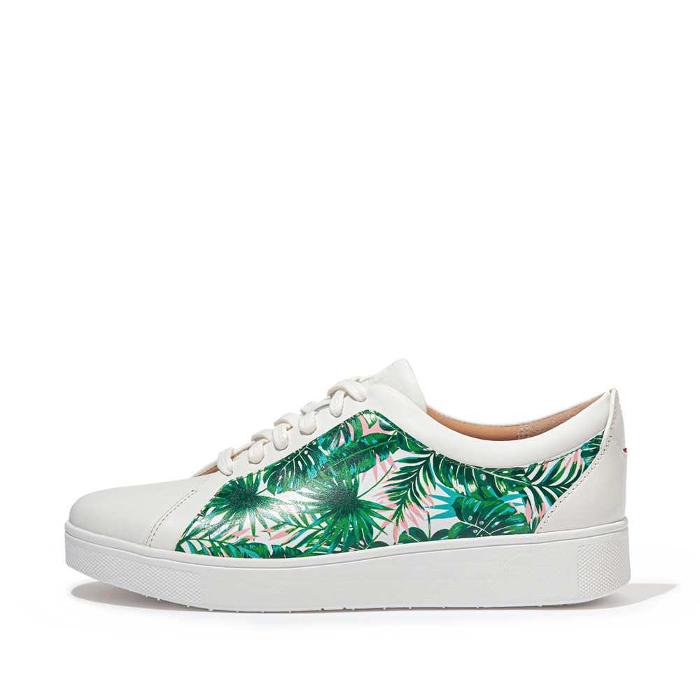 Fitflop Womens Sneakers - Rally Jungle Print Leather - White/Green - 723-RZGSON